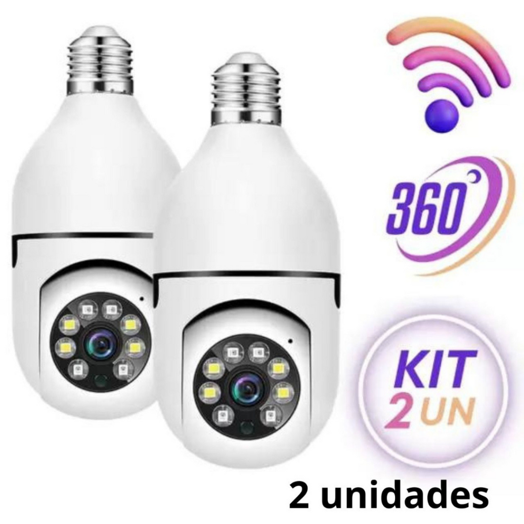 Câmera de Segurança Full HD 360° Com Conexão WI-FI - Kit 2 Unidades