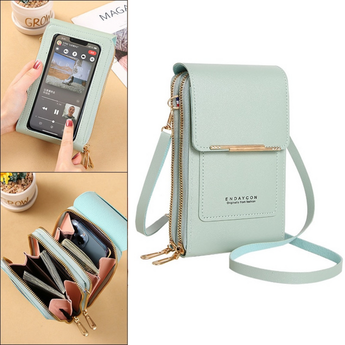 Bolsa de Couro Feminina Tiracolo 2 em 1 Porta Celular Com Visor Crossbody