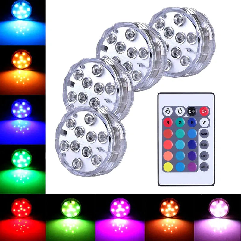 Luzes Subaquáticas de LED para piscina (controle remoto RF) - COMPRE 4 E GANHE 2 GRÁTIS