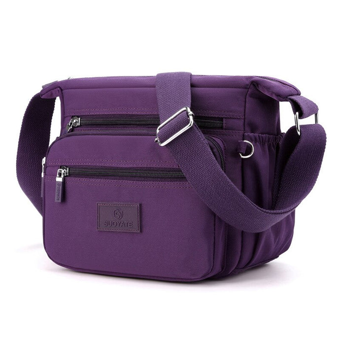 Bolsa de Ombro Feminina de Lona com Vários Bolsos Ziper 